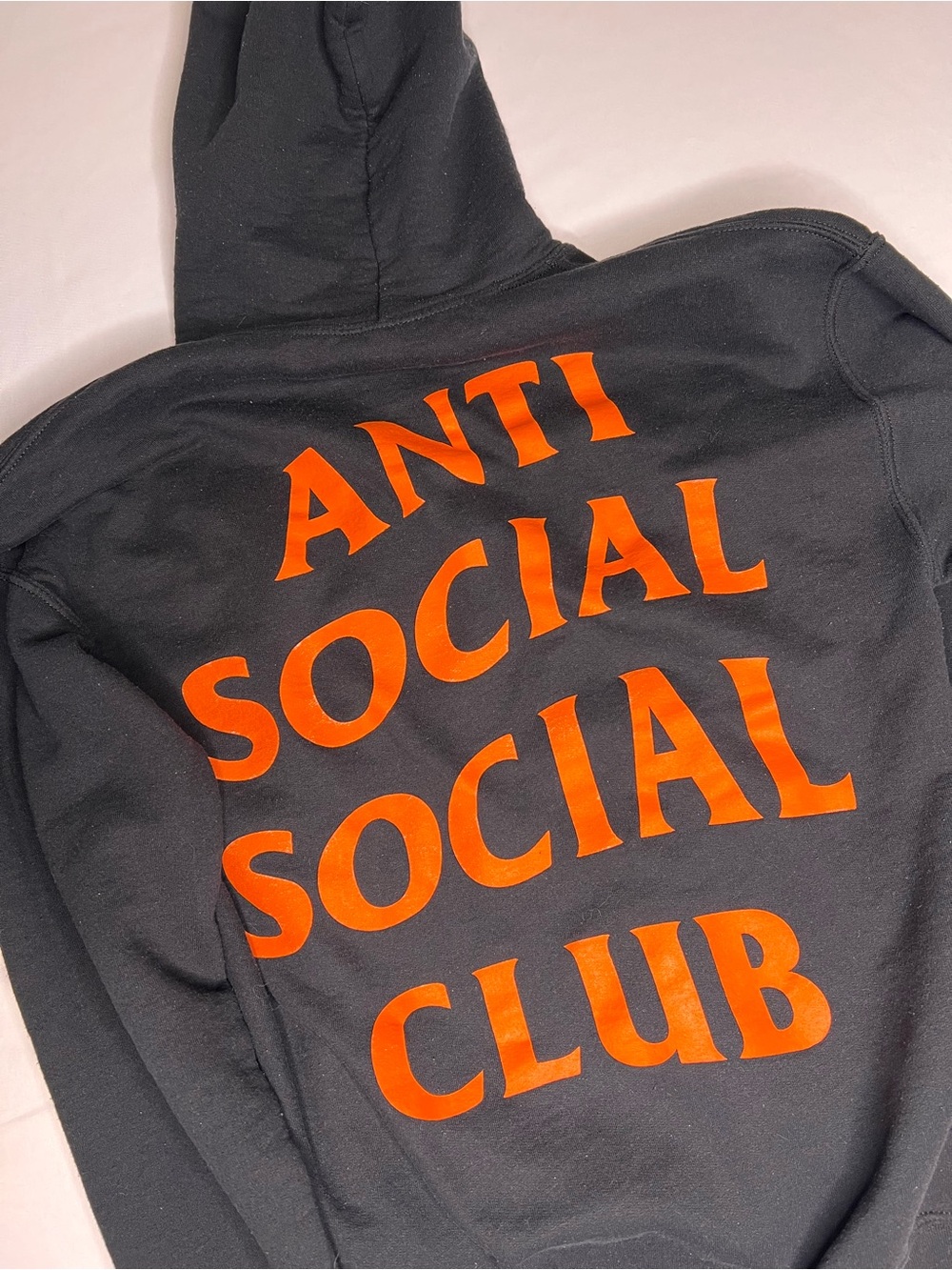 Anti Social Social Club Black Hoodie with Bright Orange Back Logo